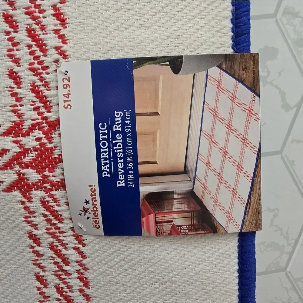 4th of July Patriotic Reversible Rug, Red/White/Blue, 36